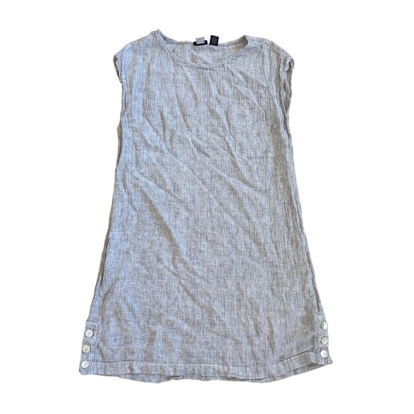Tahari 100% Linen Dress Gray Sleeveless Casual Summer Button Detail L Coastal - Picture 1 of 8